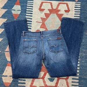 Y2K vintage 7FAM Bootcut low rise pink Rhinestone dark wash jeans size 28